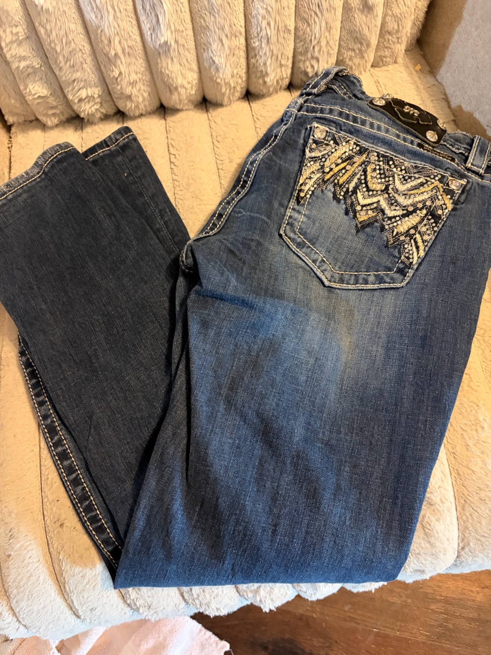 Miss Me Dark Blue Boot Cut Jeans with Embellished Back Pockets